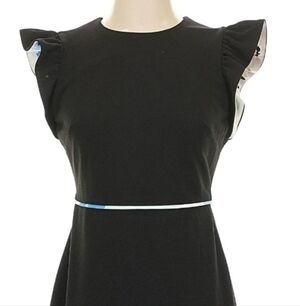 Women's Calvin Klein Elegant Black Cocktail Dress with Blue Floral Accents 10 L
